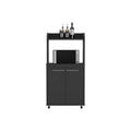 Kitchen Cart Totti, Double Door Cabinet, One Open Shelf, Two Interior Shelves, Black Wengue Finish White Particle Board