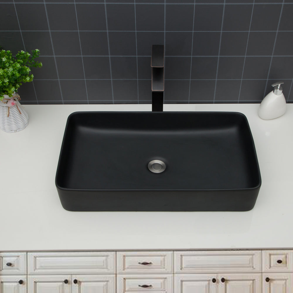 24"X13.5" Black Ceramic Rectangular Vessel Bathroom Sink Black Ceramic