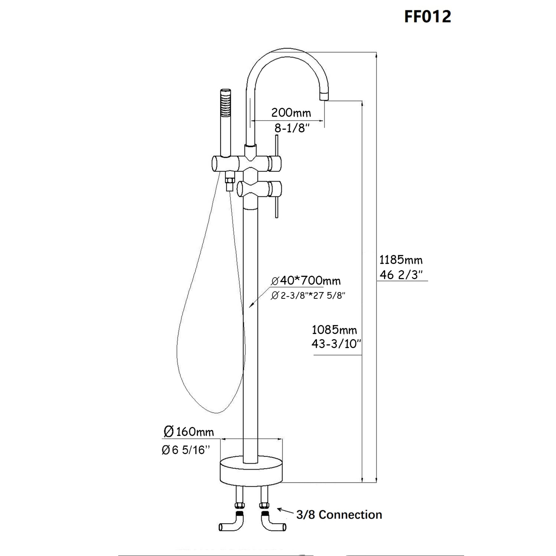 Freestanding Bathtub Faucet With Hand Shower White Metal