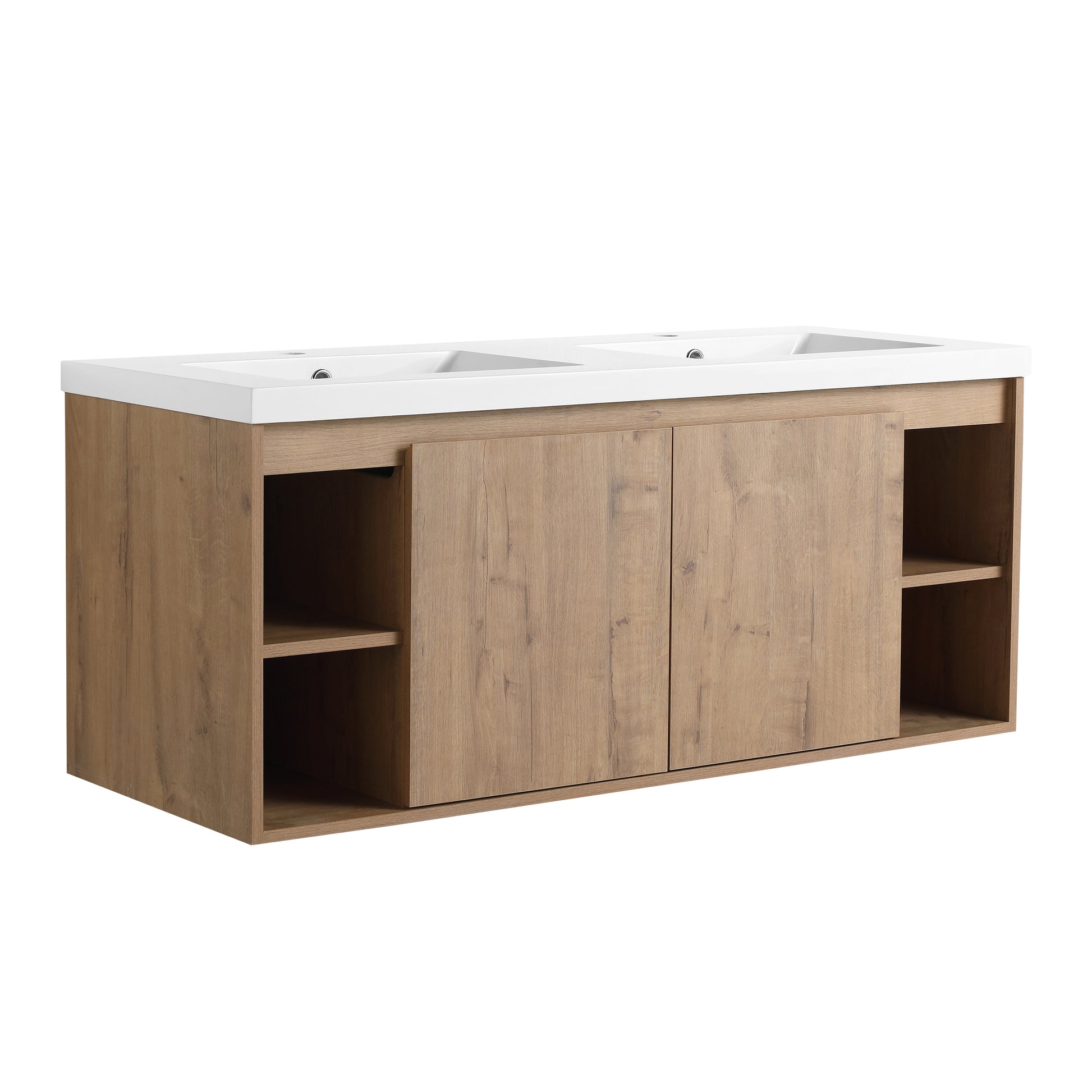 48" Wall Mounted Bathroom Vanity With Double Sink, Soft Closing Door Hinge Kd Package Bvb07348Imox Grb4840D Imitative Oak 2 Bathroom Wall Mounted Modern Plywood