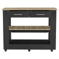 Kitchen Island 46 Inches Dozza, Two Drawers, Black Wengue Light Oak Finish Light Oak Particle Board