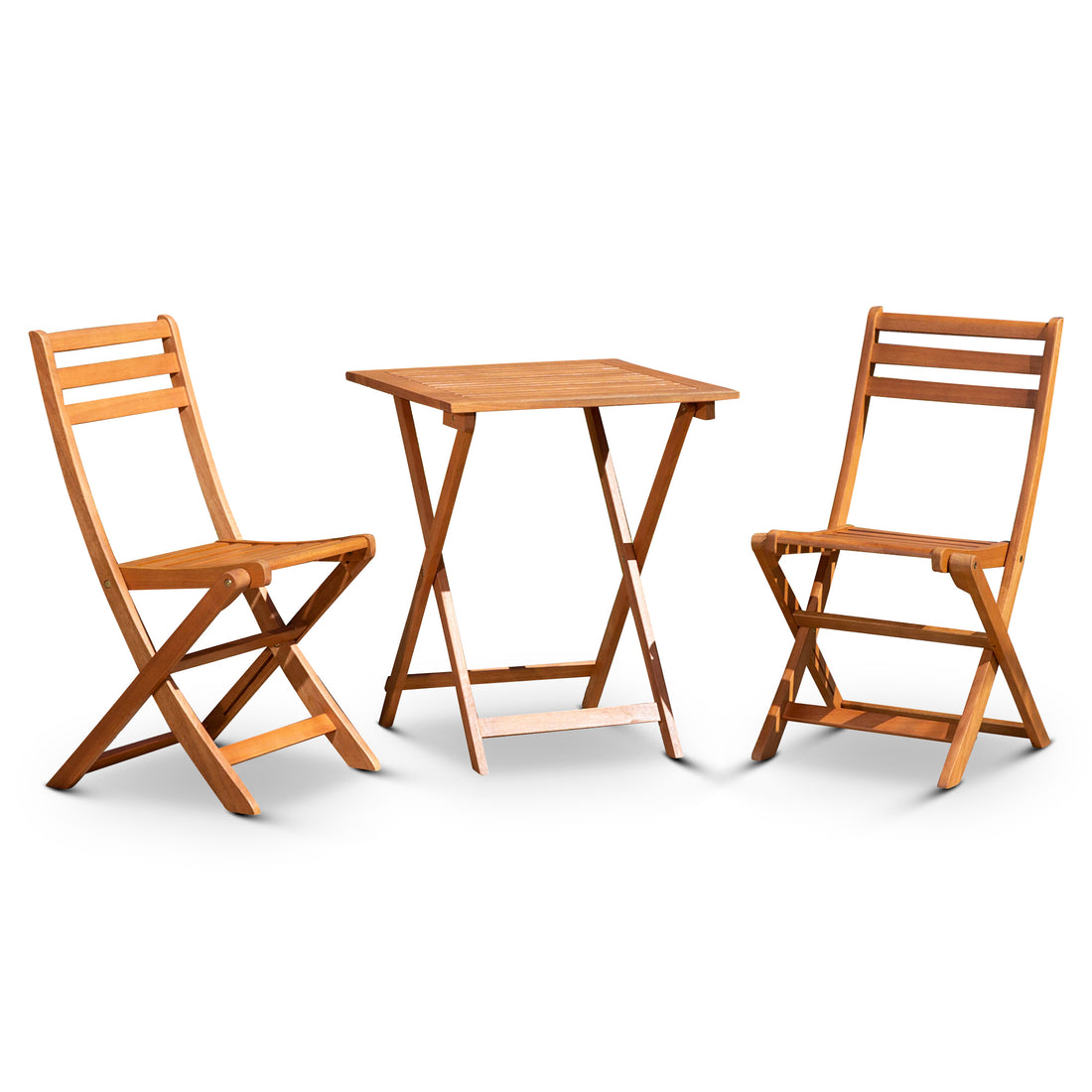 3 Piece Eucalyptus Bistro Set, Square, Natural Oil Natural Eucalyptus