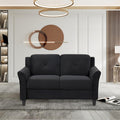 Fashionable Living Room Sofa With Double Seats, Black Fabric Antique Black Brown Velvet Wood Primary Living Space Soft Heavy Duty American Traditional Rubberwood Memory Foam And Polyurethane Foam Polyester 2 Seat