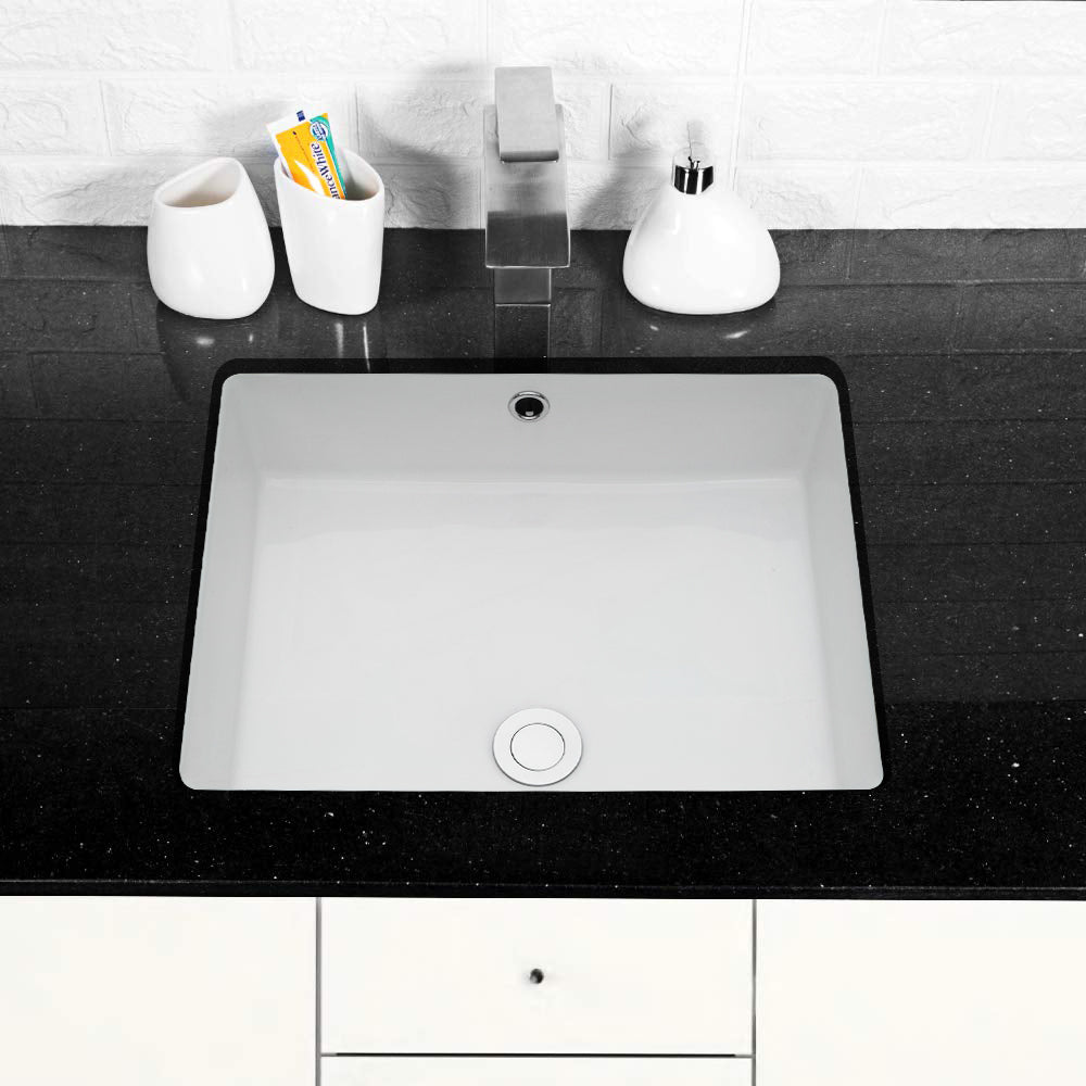 20"X15.5" White Ceramic Rectangular Undermount Bathroom Sink With Overflow White Ceramic