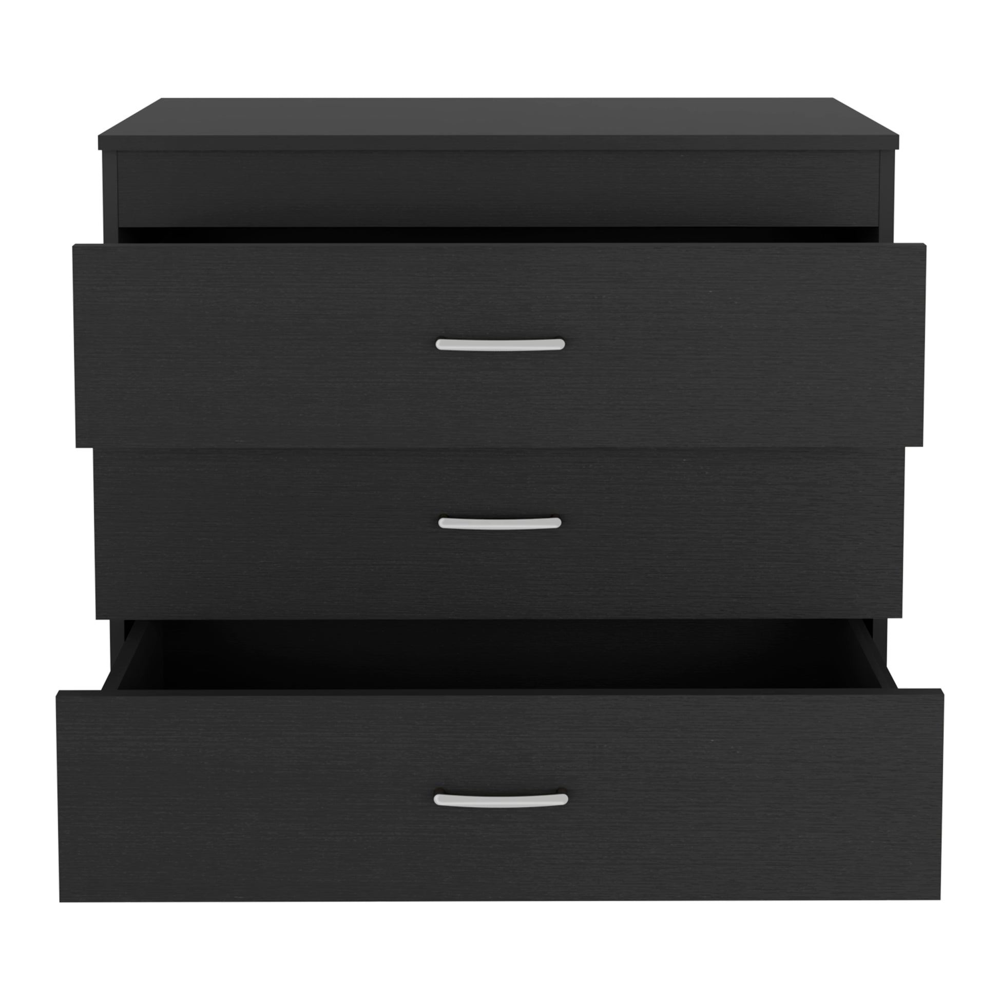 Three Drawer Dresser Lial, Superior Top, Metal Hardware, Black Wengue Finish Black Particle Board