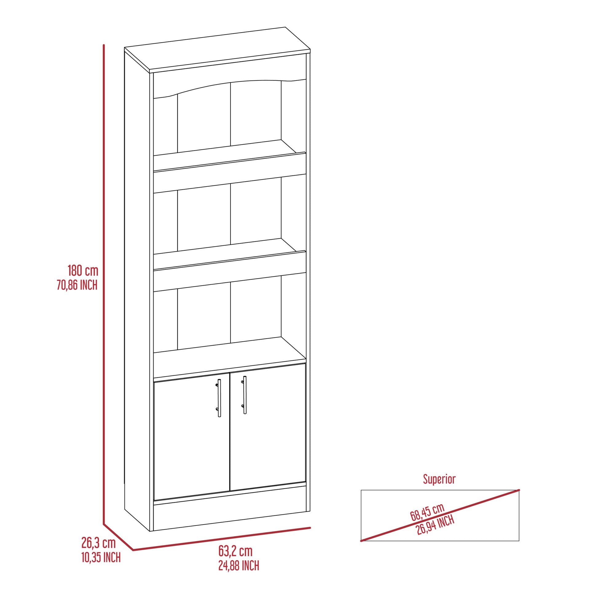 Bookcase Denver, Metal Hardware, Black Wengue Finish Black Particle Board