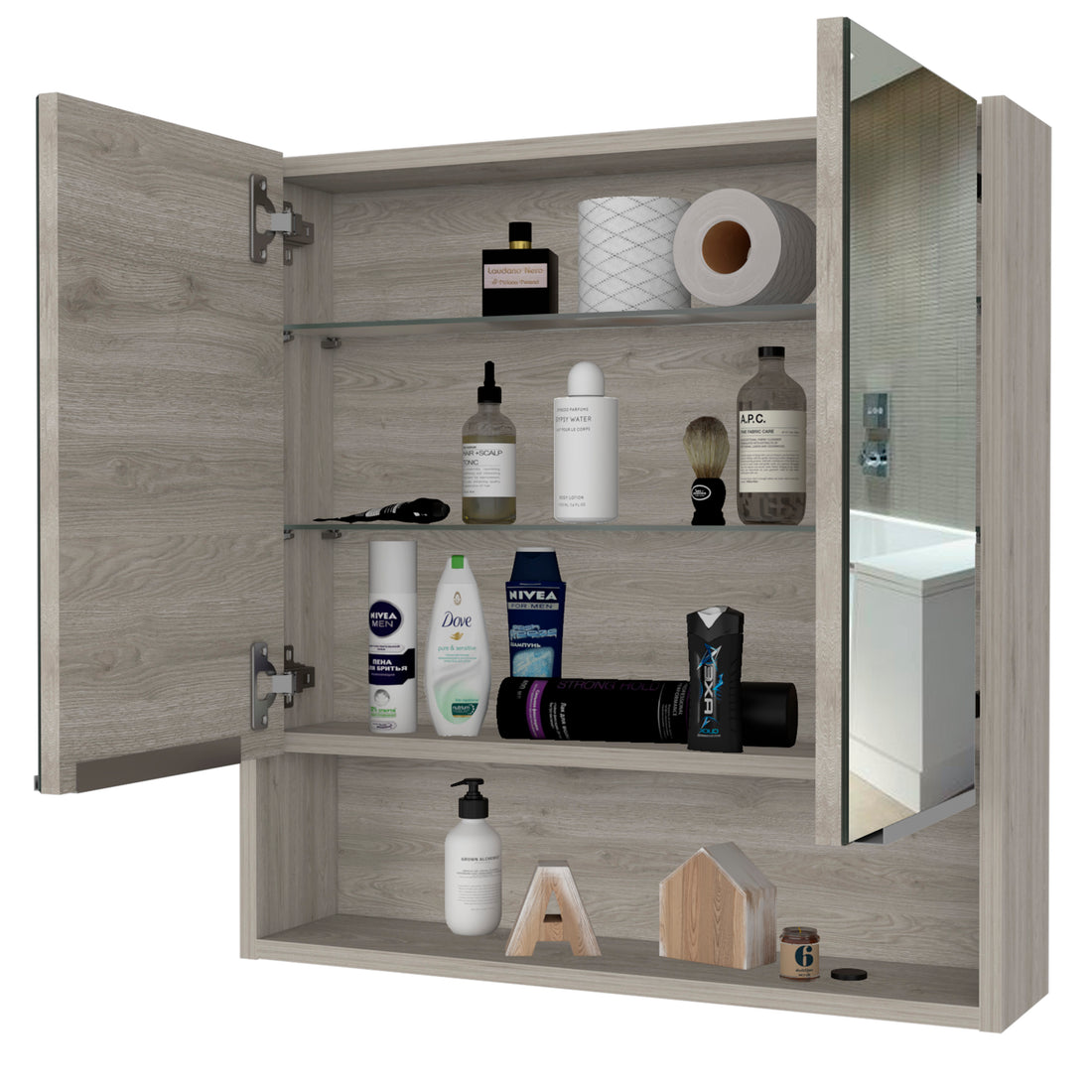 Medicine Cabinet With Mirror Lexington,Three Internal Shelves, Light Gray Finish Light Gray Particle Board