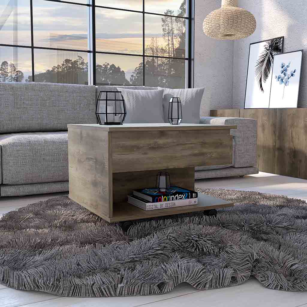 Lift Top Coffee Table Mercuri, Casters, Dark Brown Finish Dark Brown Particle Board