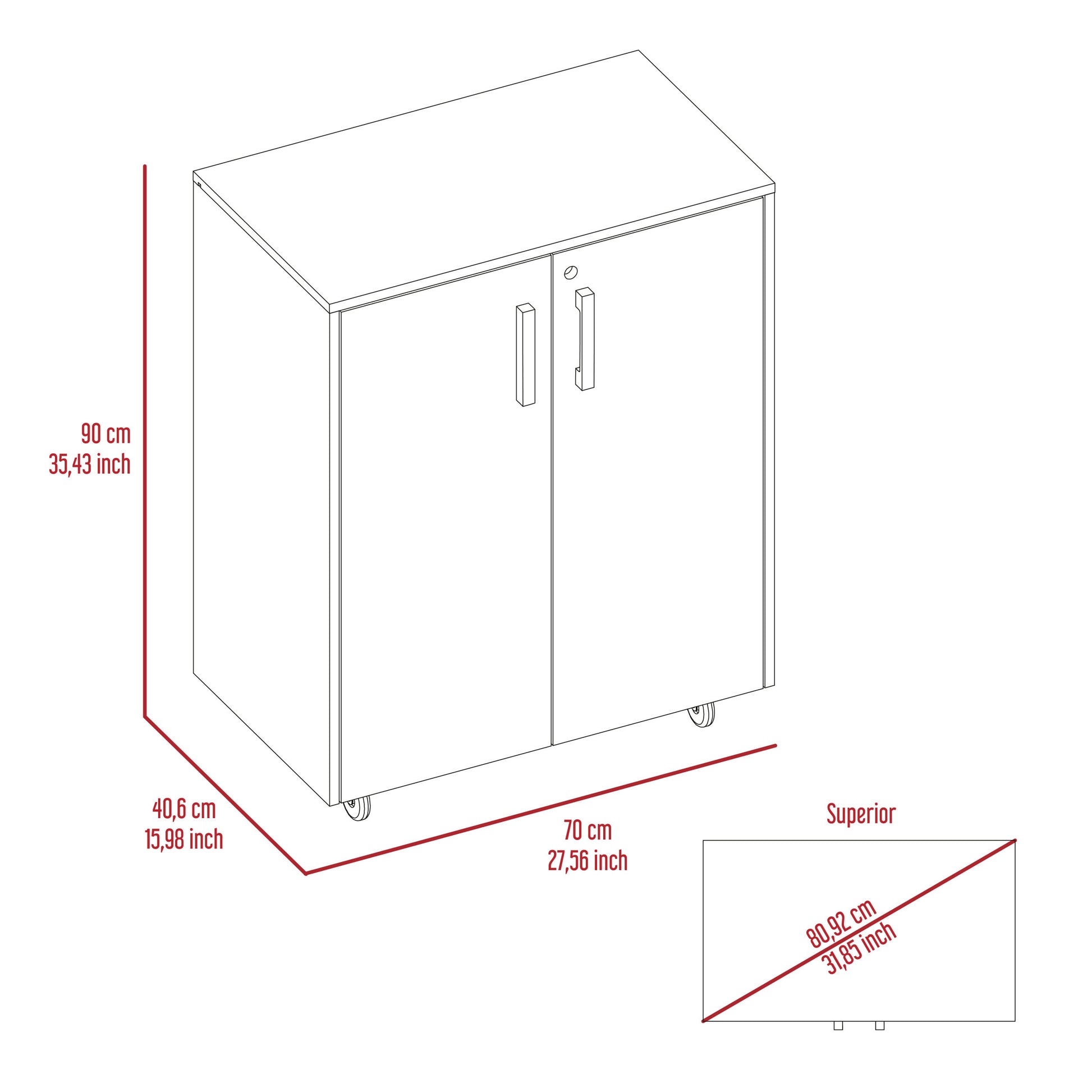 Storage Cabinet Lions, Double Door And Casters, Black Wengue Finish Gray Particle Board