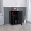 Bar Cart With Six Wine Cubbies Cabot, Two Side Storage Shelves And Casters, Black Wengue Finish Black Particle Board