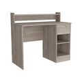 Computer Desk Delmar With Open Storage Shelves And Single Drawer, Light Gray Finish Light Gray Particle Board