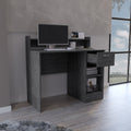 Computer Desk Delmar With Open Storage Shelves And Single Drawer, Smokey Oak Finish Gray Particle Board