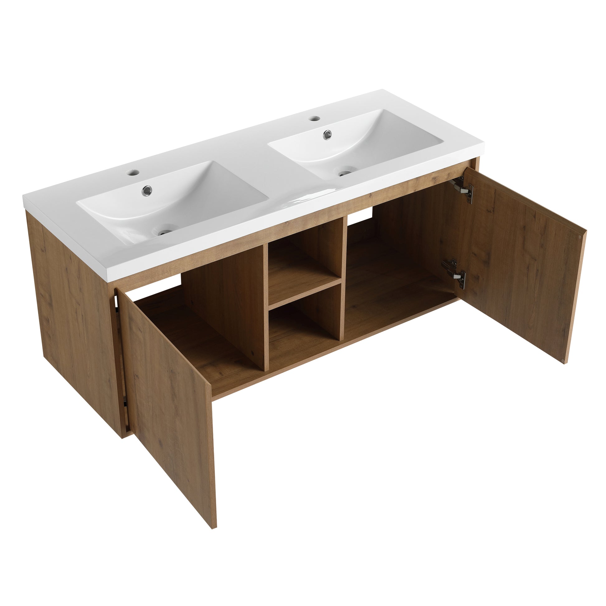 48" Wall Mounted Bathroom Vanity With Double Sink, Soft Closing Door Hinge Kd Package Bvb07248Imox Grb4840D Imitative Oak 2 Bathroom Wall Mounted Modern Plywood