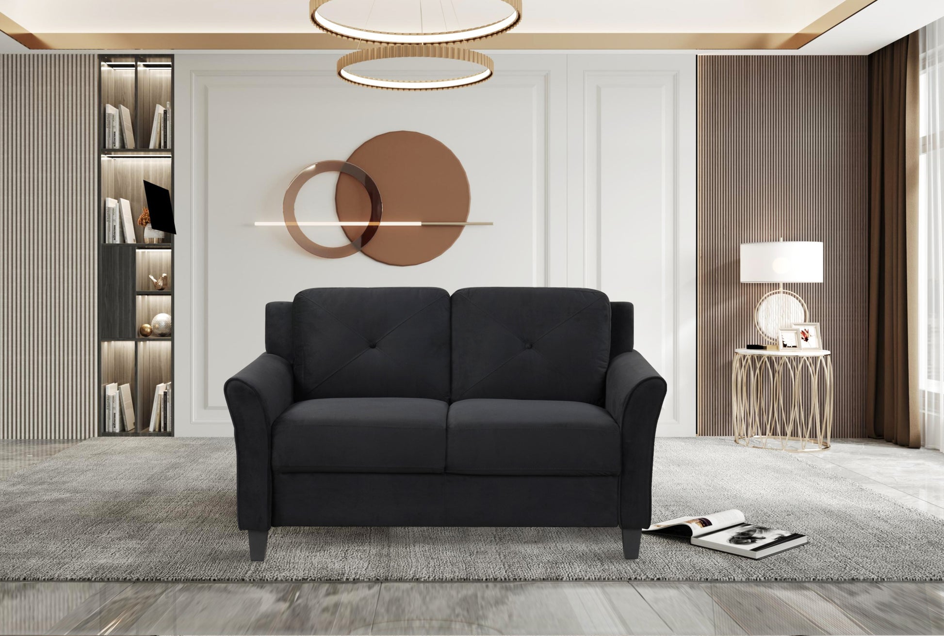 Fashion Living Room Two Piece Sofa Set, Living Room Three Seater Two Seater Antique Black Polyester