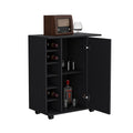 Bar Cart With Six Wine Cubbies Cabot, Two Side Storage Shelves And Casters, Black Wengue Finish Black Particle Board