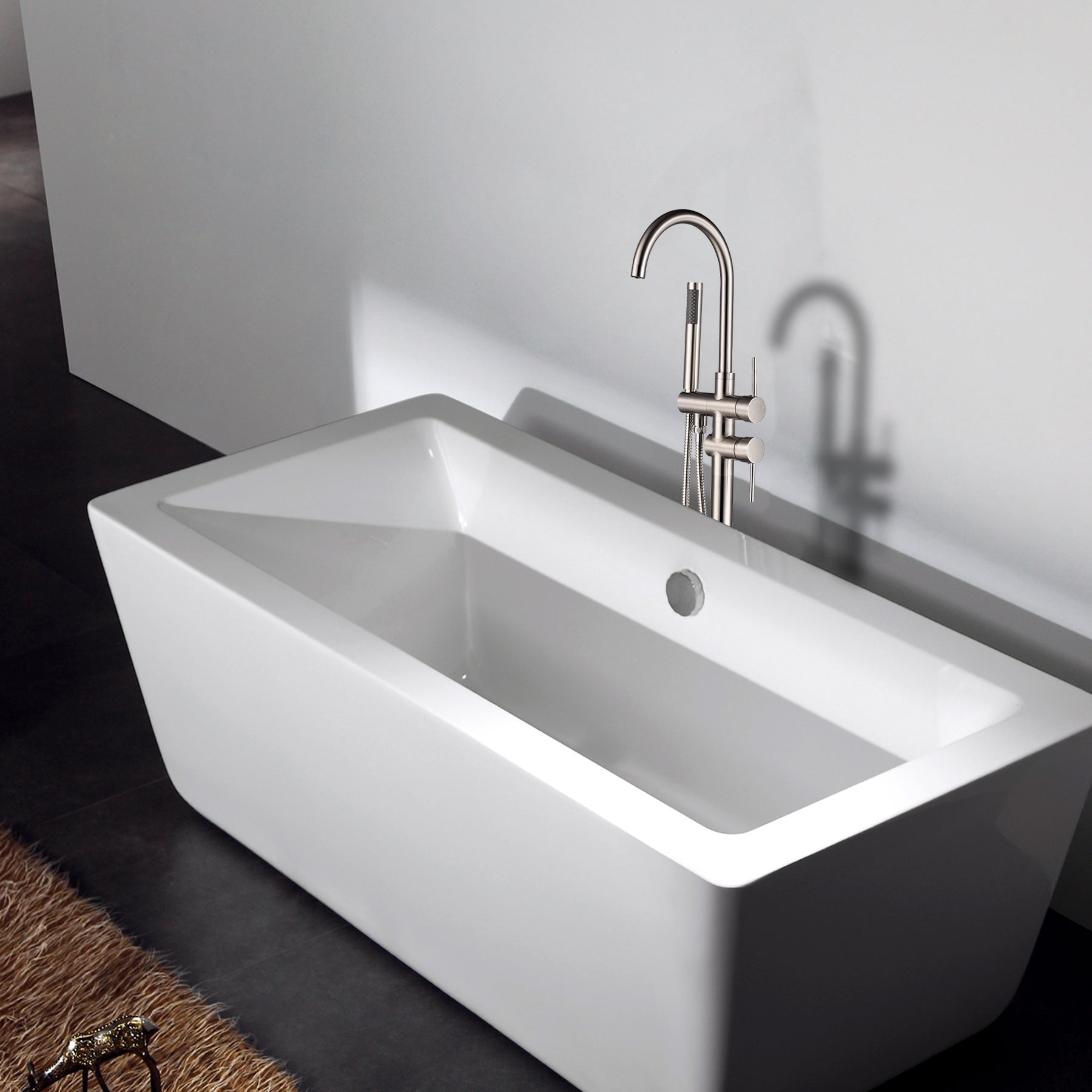 Freestanding Bathtub Faucet With Hand Shower Brushed Nickel Metal