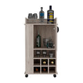 Bar Cart With Casters Reese, Six Wine Cubbies And Single Door, Light Gray Finish Light Gray Particle Board