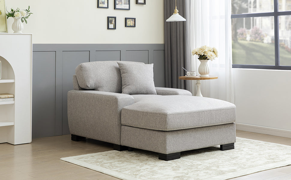 Modern Mid Century Indoor Oversized Chaise Lounger Comfort Sleeper Sofa With Pillow And Soild Wood Legs, Linen, Gray Gray Linen