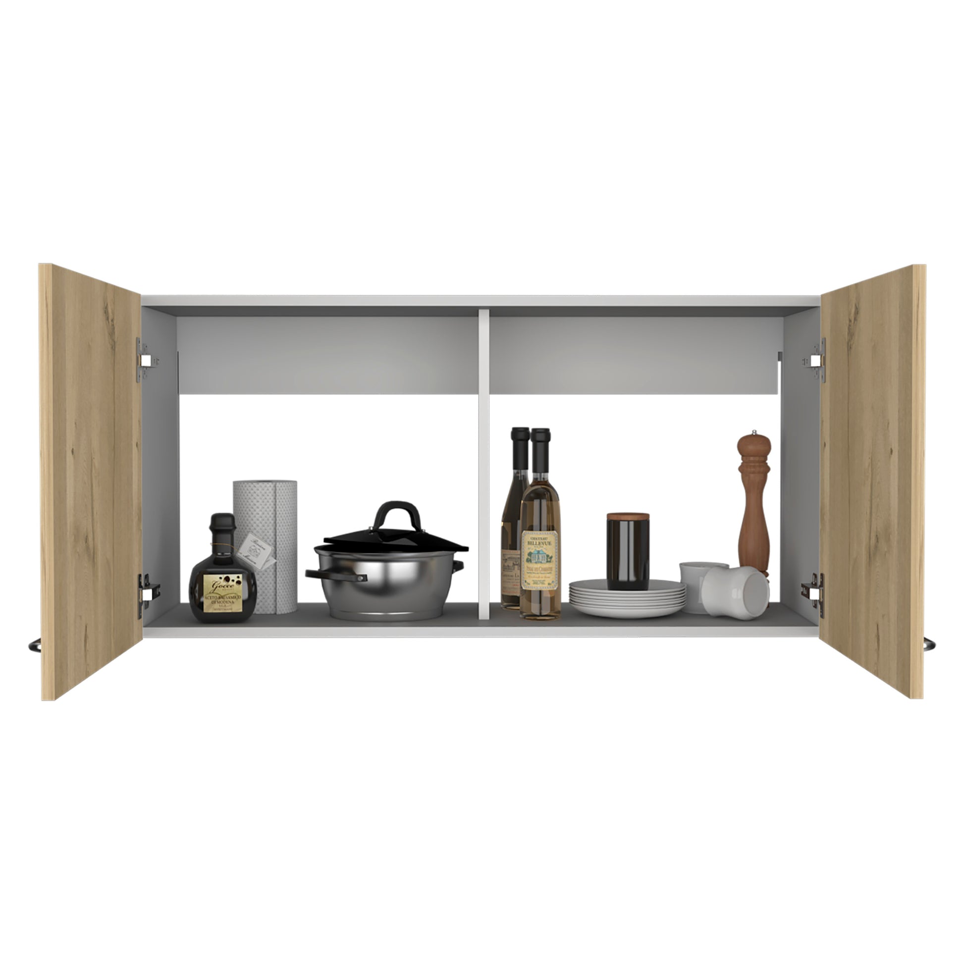 Wall Cabinet Toran, Two Shelves, Double Door, White Light Oak Finish White Light Oak Particle Board