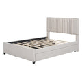 Full Size Upholstered Platform Bed With 2 Drawers And 1 Twin Size Trundle, Classic Headboard Design, Beige Full Beige Linen