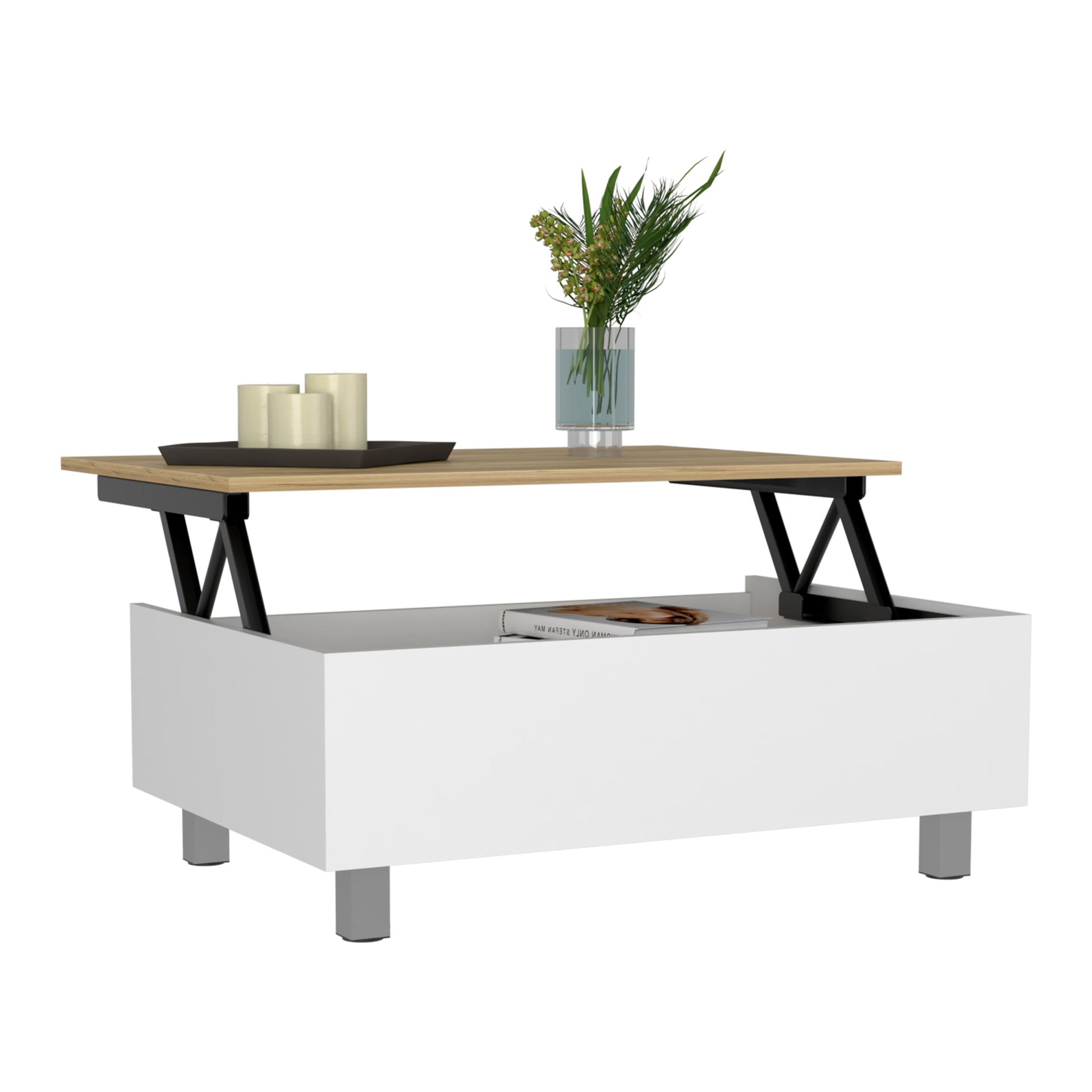 Lift Top Coffee Annapolis, Storage Compartment, White Light Oak Finish White Light Oak Particle Board