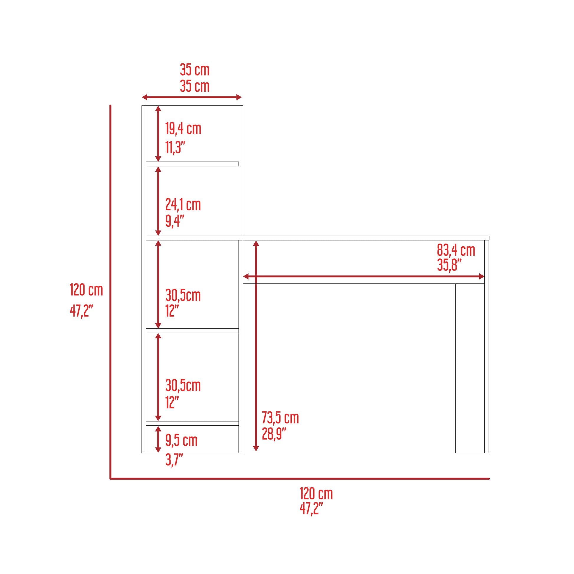 Desk Wichita, Four Shelves, Light Gray Finish Gray Particle Board