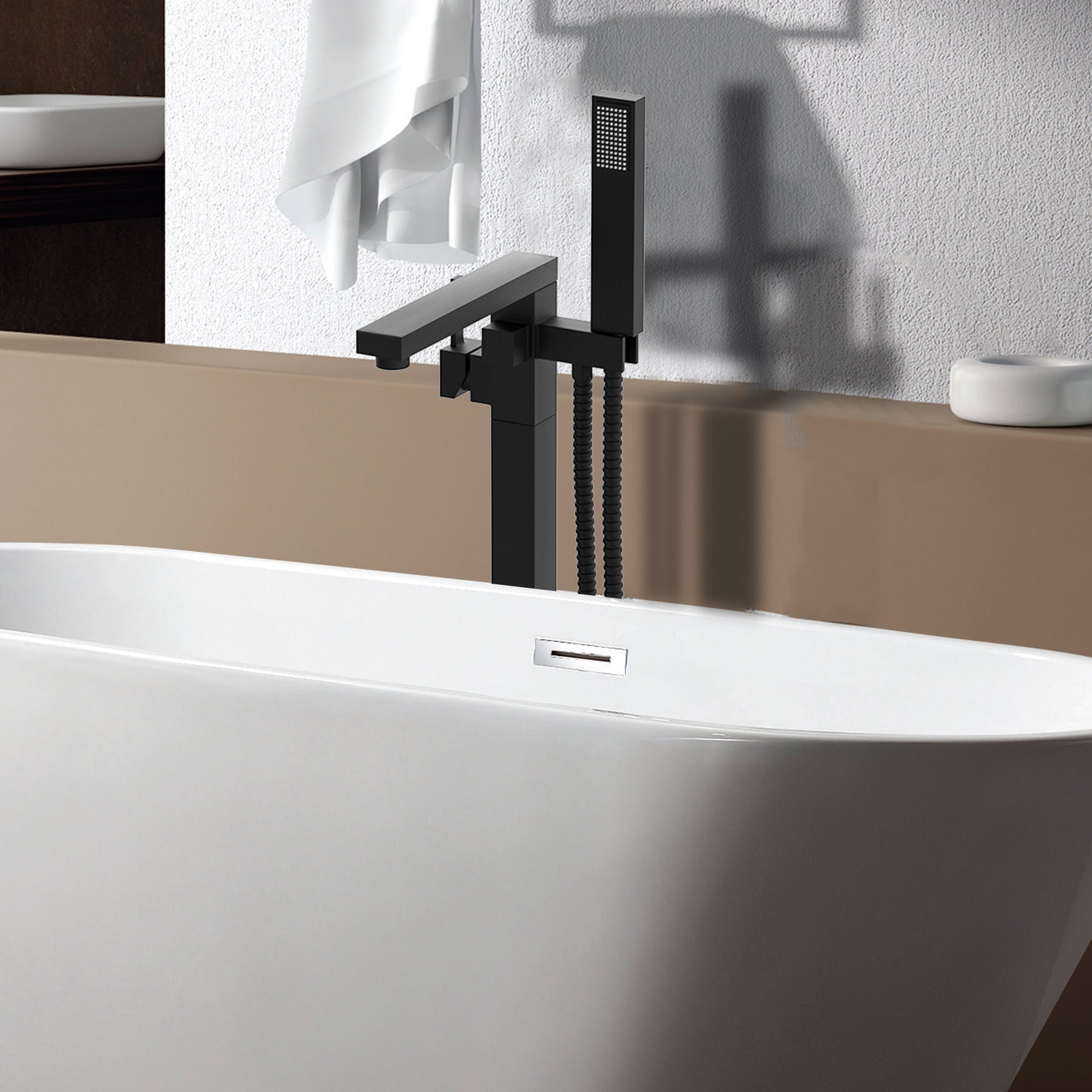Freestanding Bathtub Faucet With Hand Shower Matte Black Metal