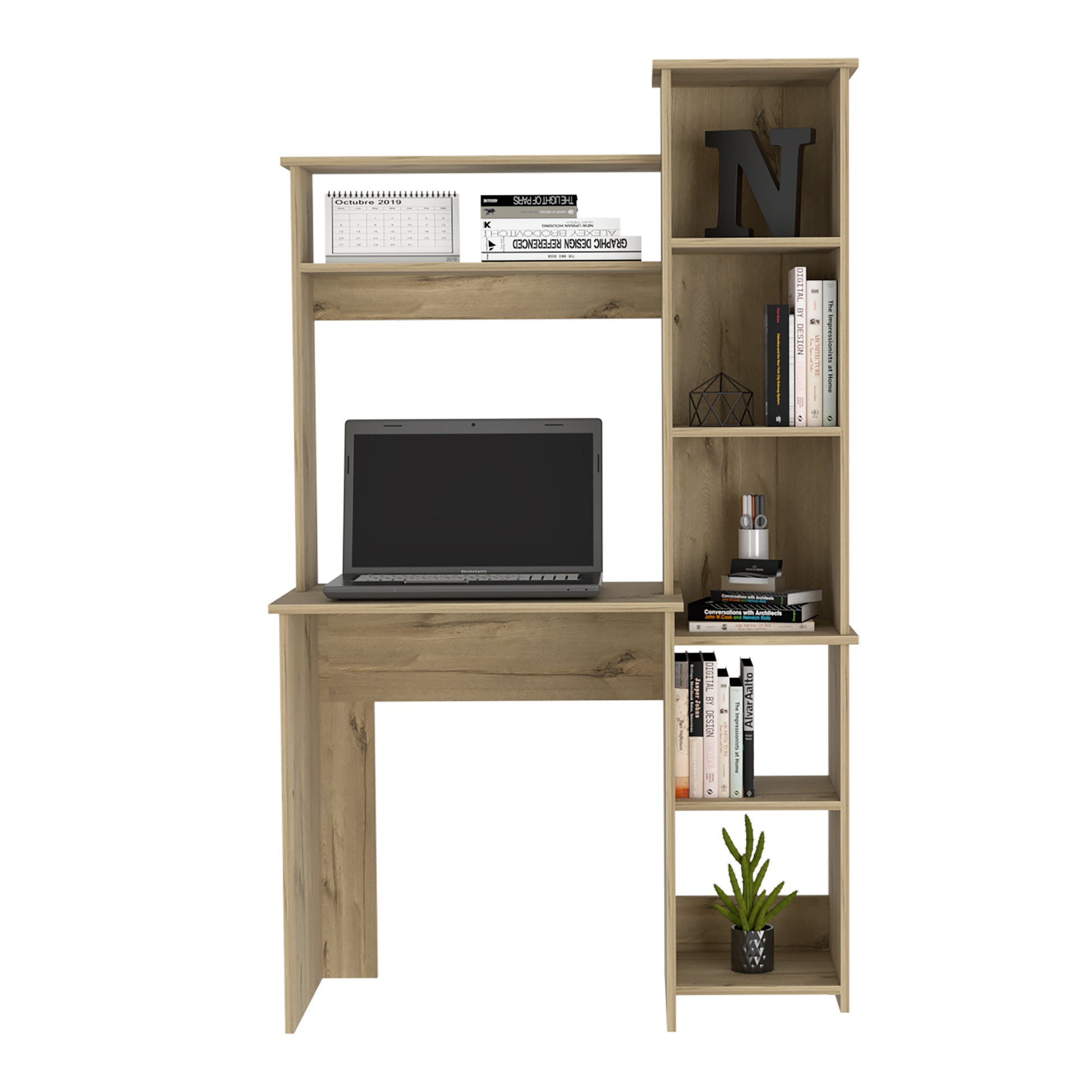 Desk Logan, Five Cubbies, Light Oak Finish Light Oak Particle Board