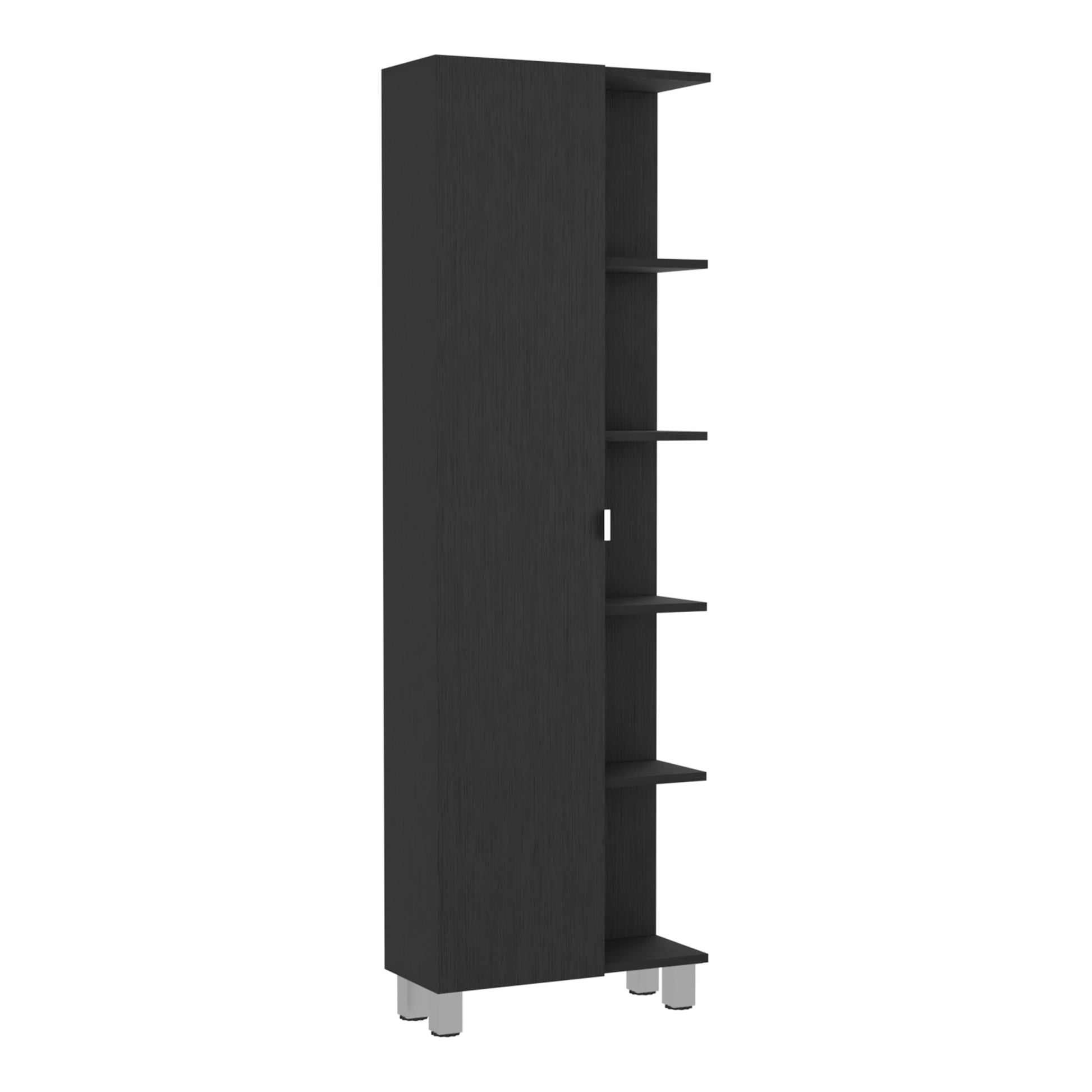 Corner Cabinet Womppi, Five Open Shelves, Single Door, Black Wengue Finish Black Particle Board