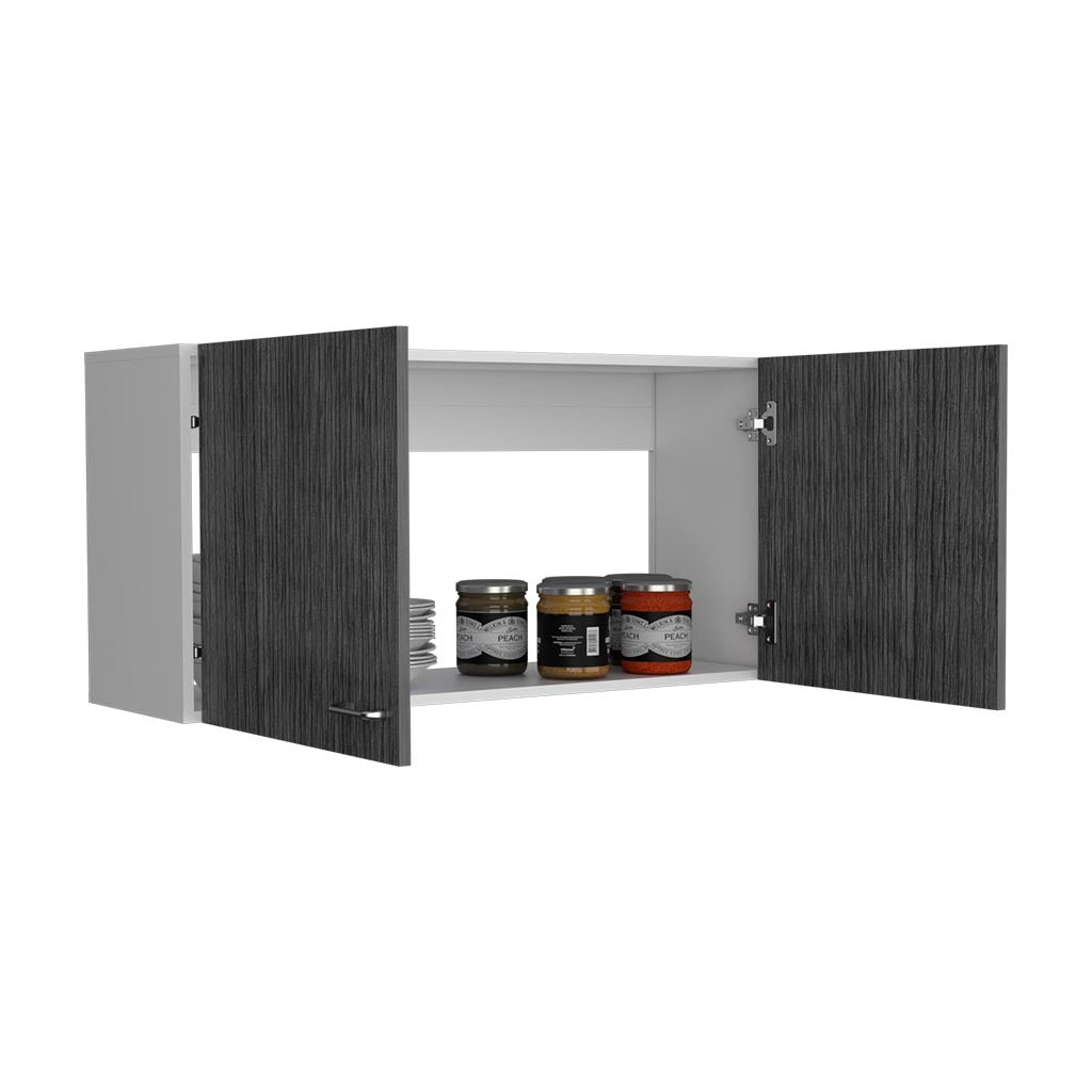 Wall Cabinet Toran, Two Shelves, Double Door, White Smokey Oak Finish Multicolor Particle Board