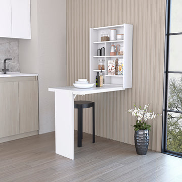 Foldable Table Tacoma, Seven Interior Shelves, White Finish White Particle Board