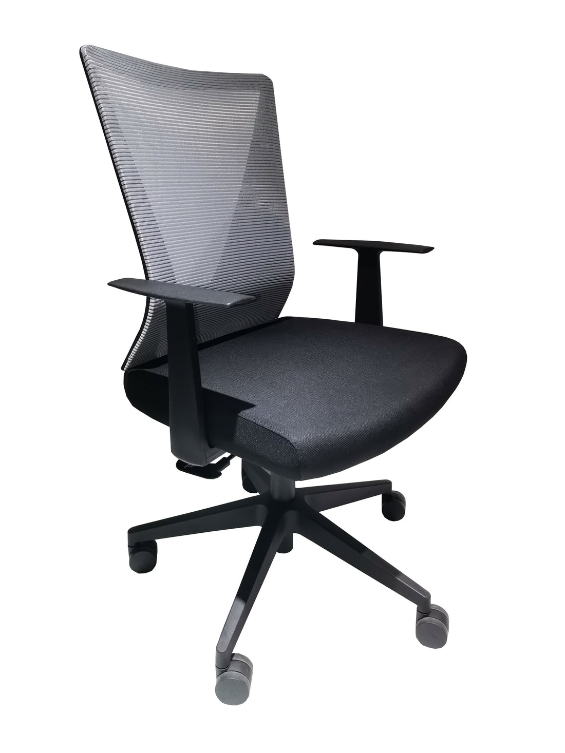 Office Chair Armin, Nylon Base Black, Fixed Armrest, Black Wengue Smoke Finish Black Particle Board