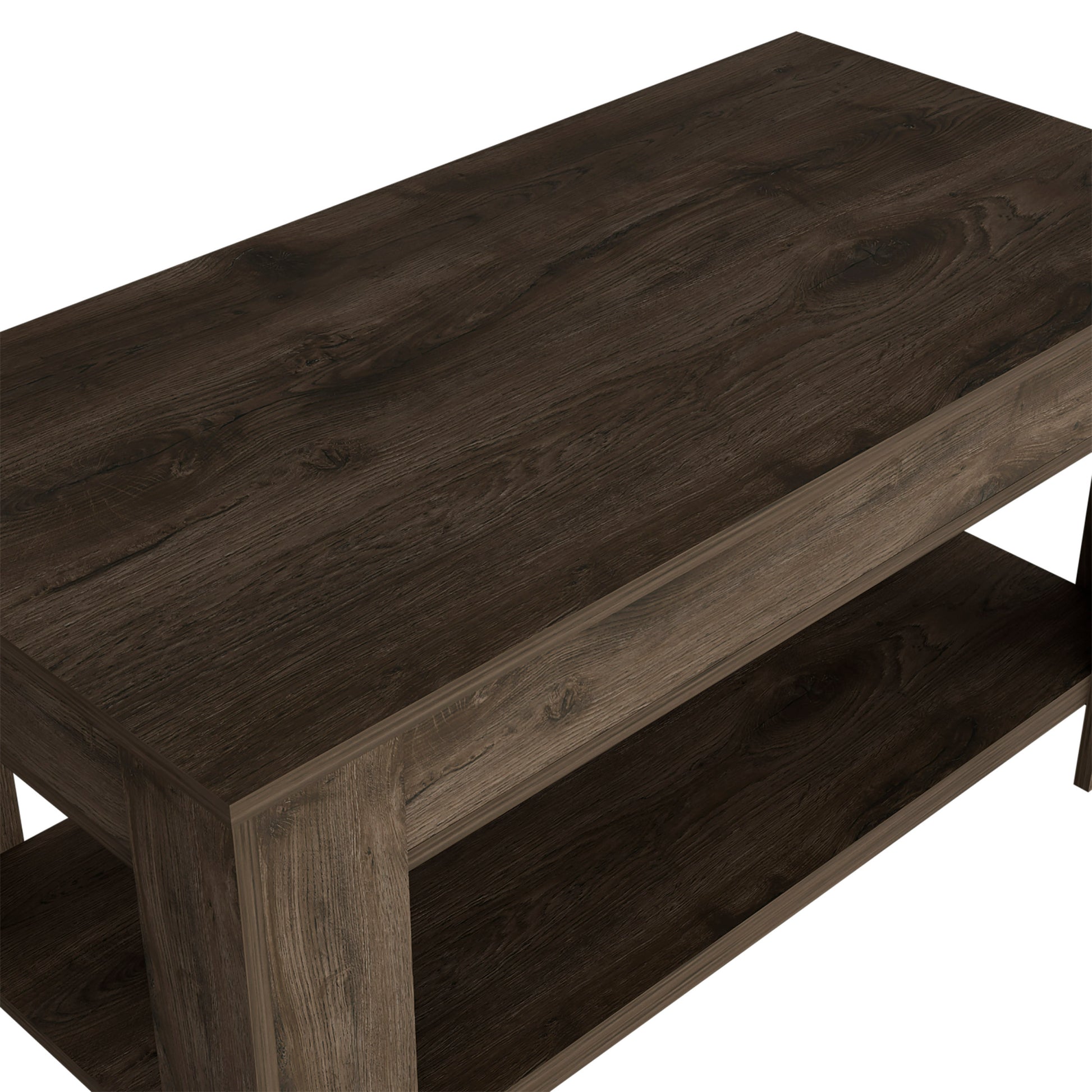 Storage Table Polgon, Extendable Table Shelf, Lower Shelf, Dark Brown Finish Dark Brown Particle Board