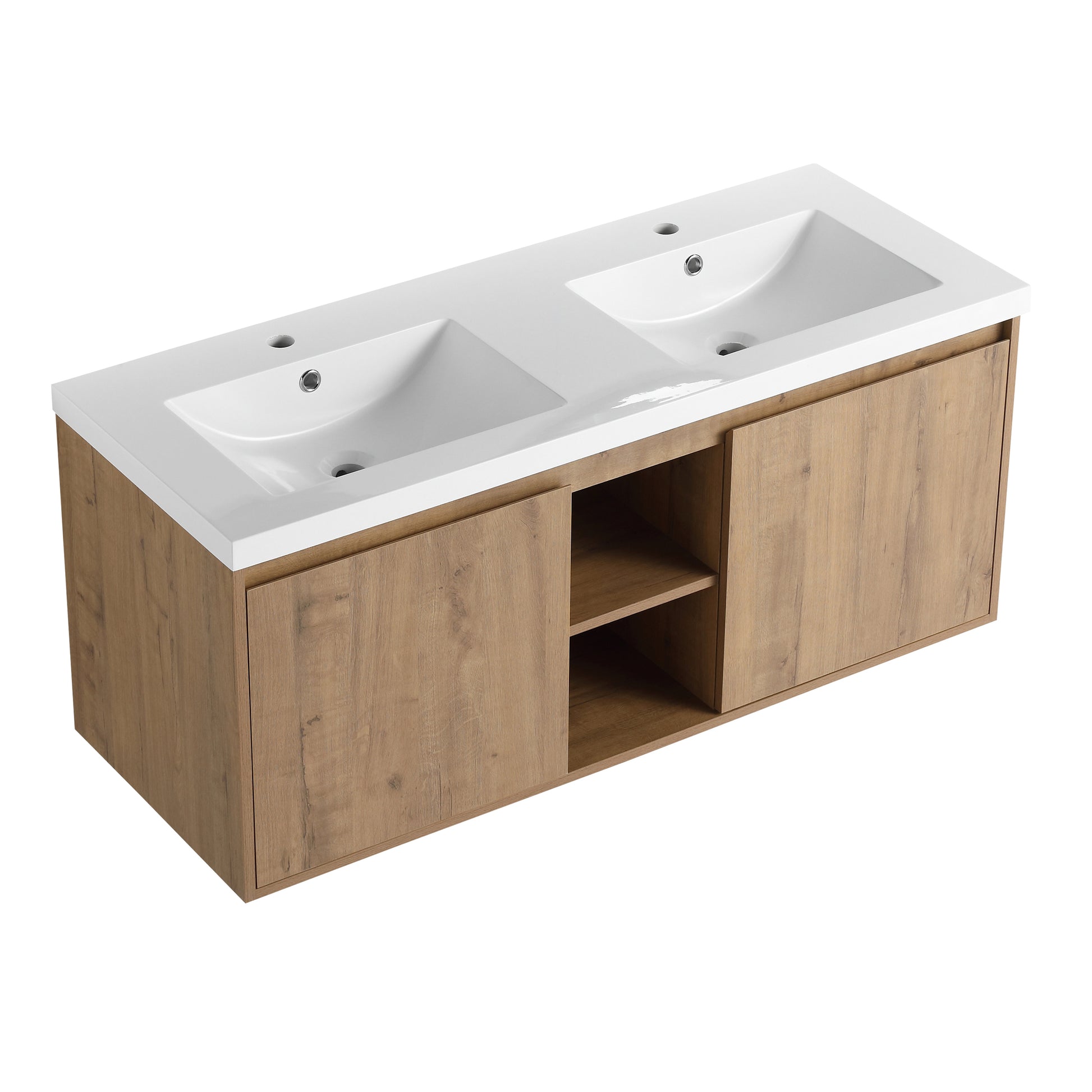 48" Wall Mounted Bathroom Vanity With Double Sink, Soft Closing Door Hinge Kd Package Bvb07248Imox Grb4840D Imitative Oak 2 Bathroom Wall Mounted Modern Plywood