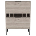 Bar Cabinet Puertu, Six Wine Cubbies, Double Door Cabinet, Light Gray Finish Light Gray Particle Board