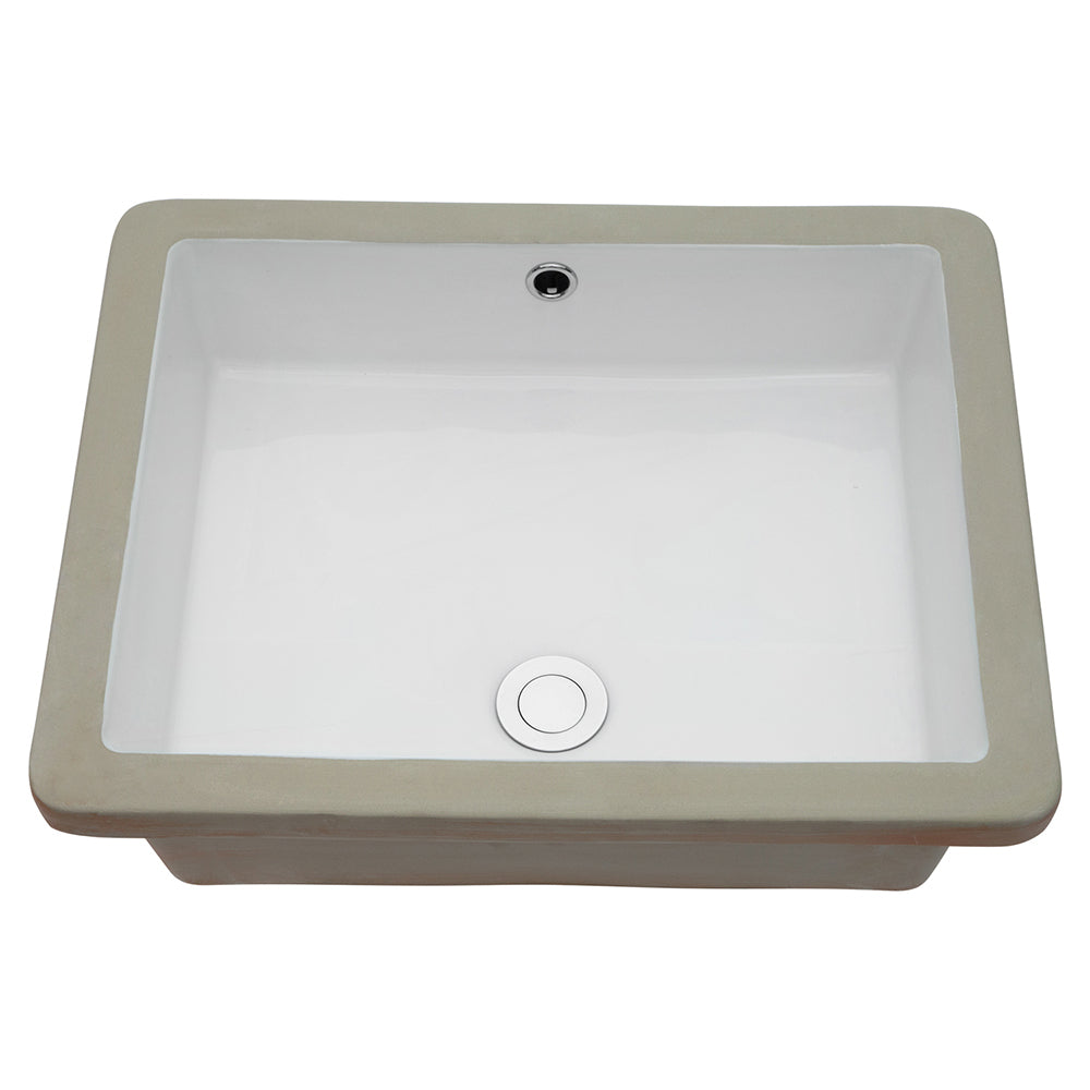 20"X15.5" White Ceramic Rectangular Undermount Bathroom Sink With Overflow White Ceramic