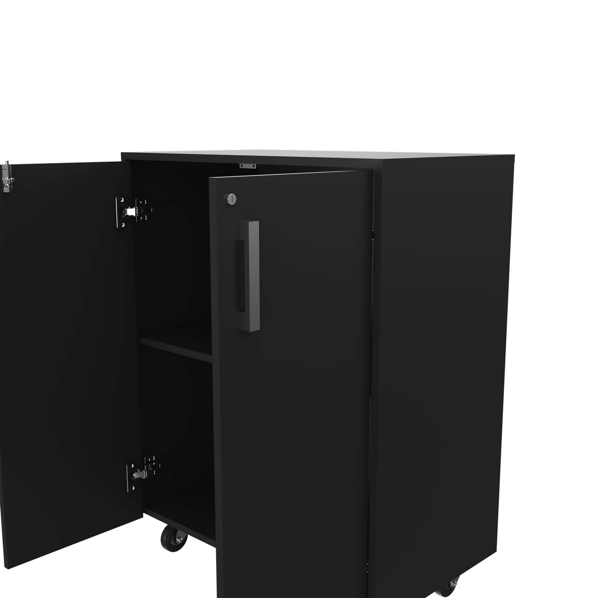 Storage Cabinet Lions, Double Door And Casters, Black Wengue Finish Gray Particle Board