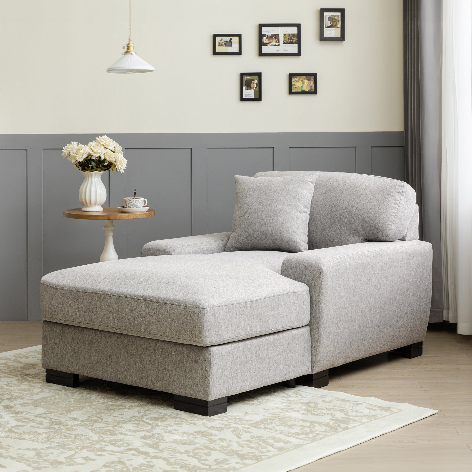 Modern Mid Century Indoor Oversized Chaise Lounger Comfort Sleeper Sofa With Pillow And Soild Wood Legs, Linen, Gray Gray Linen