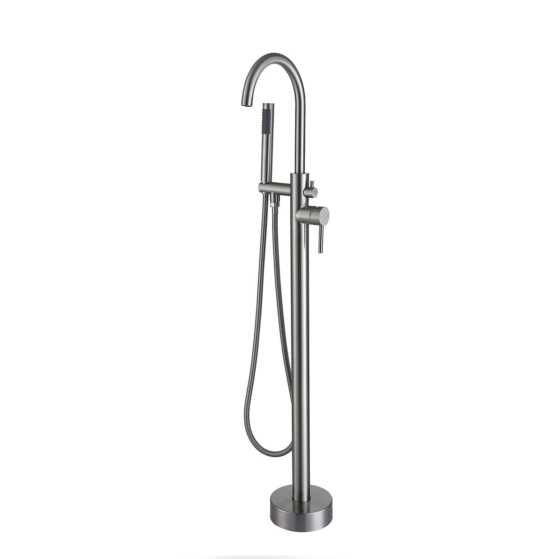 Freestanding Bathtub Faucet With Hand Shower Brushed Nickel Metal