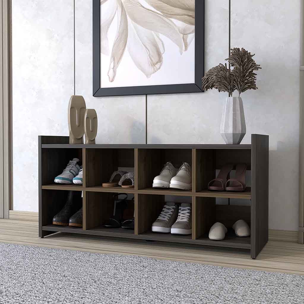 Shoe Rack Augusta, Eight Shoe Capacity, Espresso Mahogany Finish Espresso Particle Board