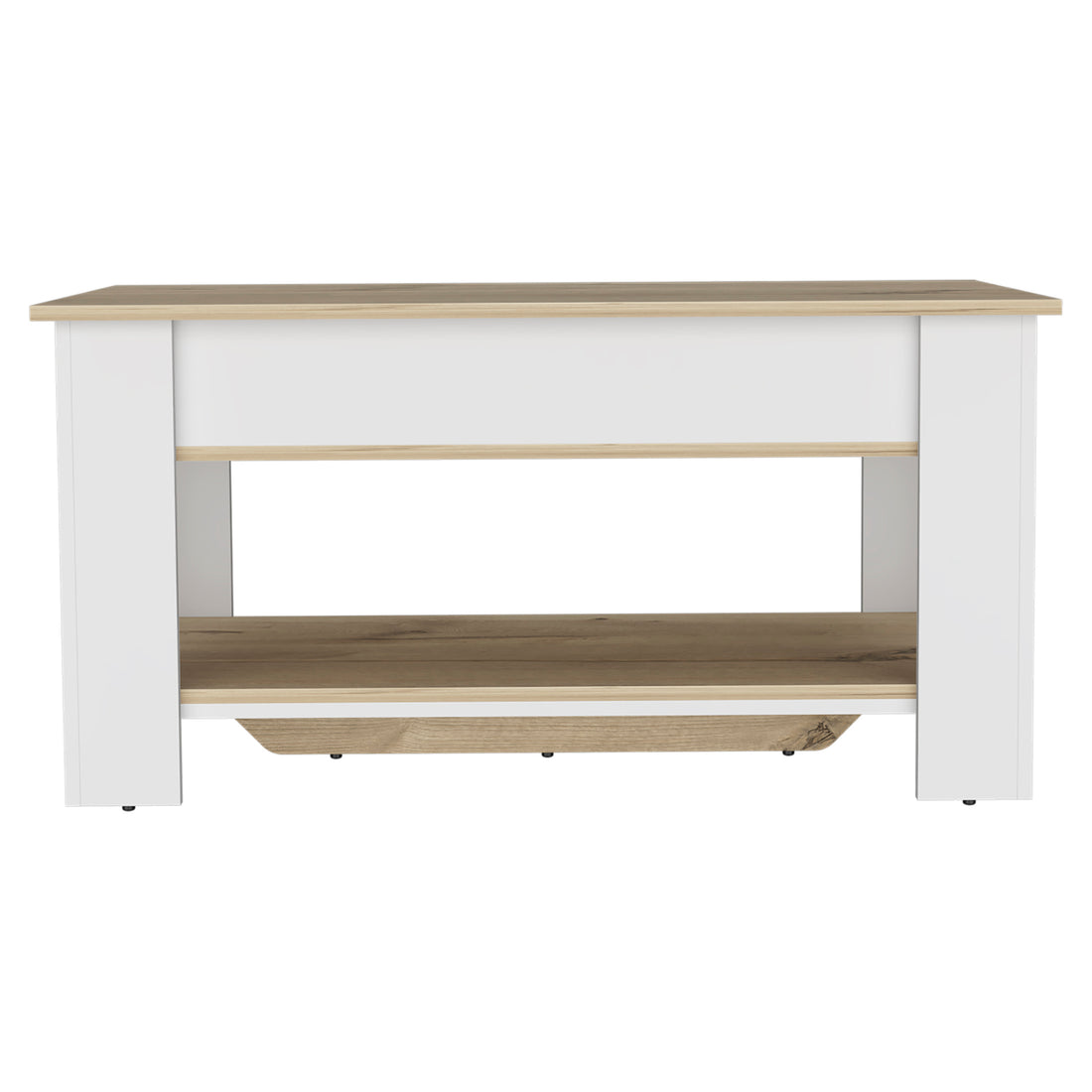 Storage Table Polgon, Extendable Table Shelf, Lower Shelf, Light Oak White Finish Light Oak Particle Board