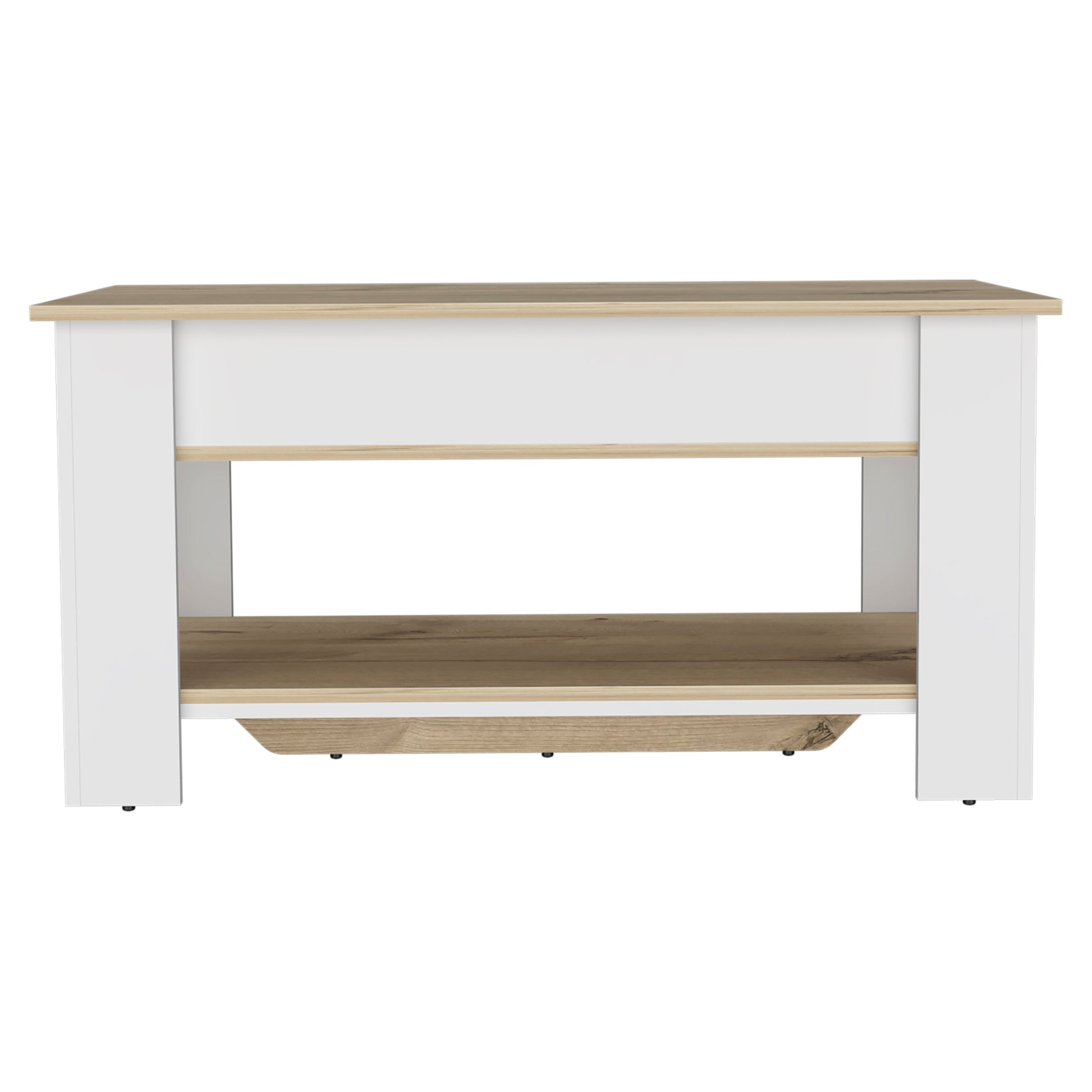 Storage Table Polgon, Extendable Table Shelf, Lower Shelf, Light Oak White Finish Light Oak Particle Board