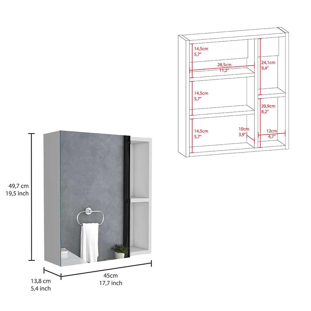 Medicine Cabinet Mirror Clifton, Five Internal Shelves, White Finish White Particle Board