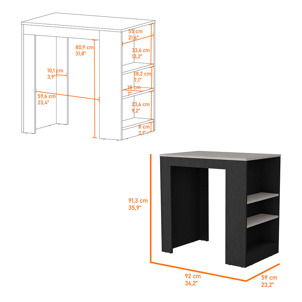 Kitchen Island Doyle, Three Side Shelves, Black Ibiza Marble Color Finish Black Particle Board