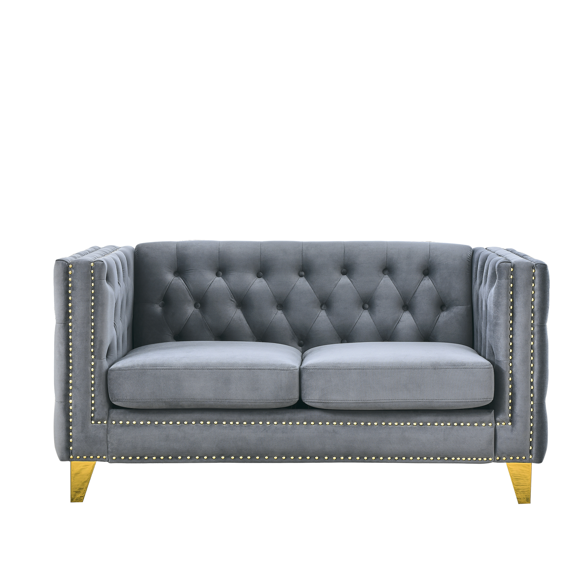 Contact Us For 3D Modeling Velvet Sofa For Living Room,Buttons Tufted Square Arm Couch, Modern Couch Upholstered Button And Metal Legs, Sofa Couch For Bedroom, Grey Velvet 2S Gray Foam Velvet