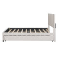 Queen Size Upholstered Platform Bed With 2 Drawers And 1 Twin Xl Trundle, Classic Headboard Design, Beige Beige Linen