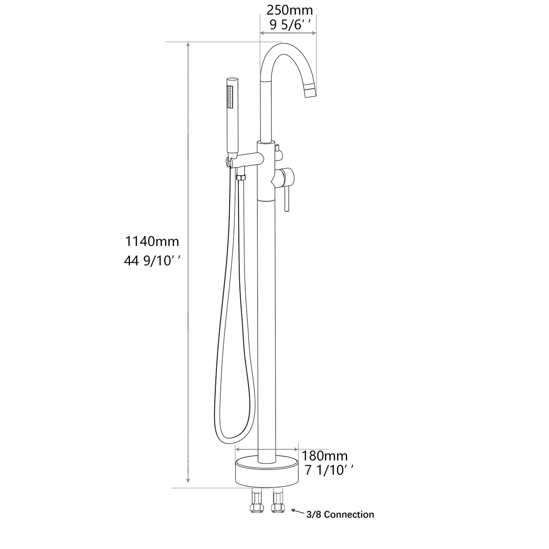 Freestanding Bathtub Faucet With Hand Shower Matte Black Metal