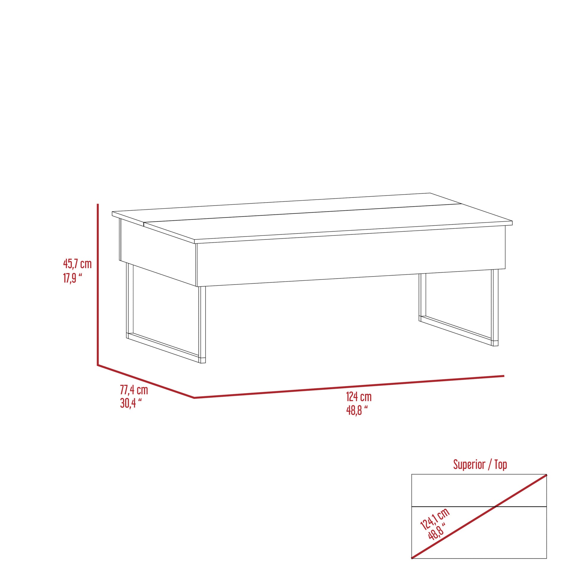 Lift Top Coffee Table Wuzz, Two Legs, Two Shelves, Carbon Espresso Black Wengue Finish Espresso Particle Board