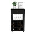 Bar Cart Bayamon, Twelve Wine Cubbies, Four Legs, Black Wengue Finish Black Particle Board