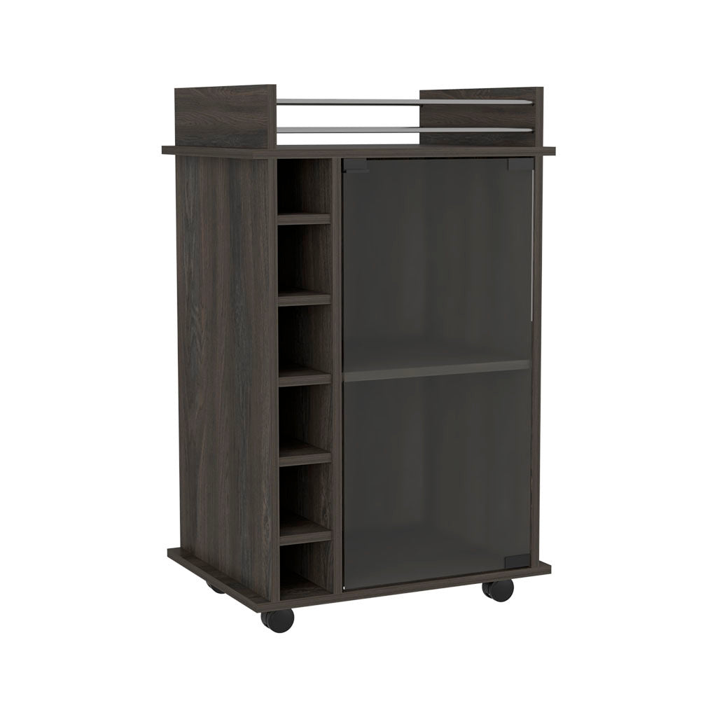 Bar Cart Baltimore, Six Wine Cubbies, Carbon Espresso Finish Espresso Particle Board